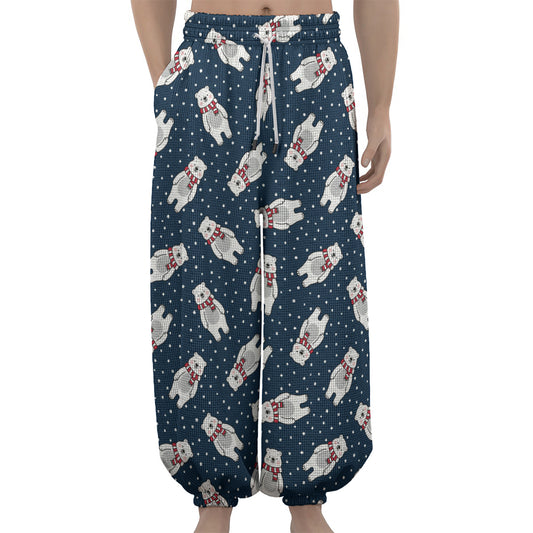 Christmas Polar Bear Pattern Print Lantern Pants