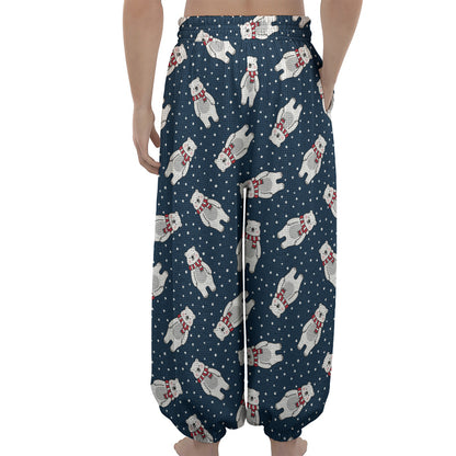 Christmas Polar Bear Pattern Print Lantern Pants