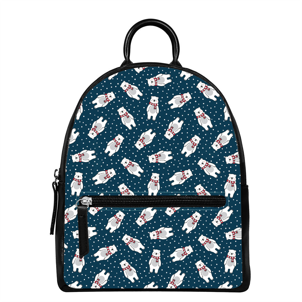 Christmas Polar Bear Pattern Print Leather Backpack