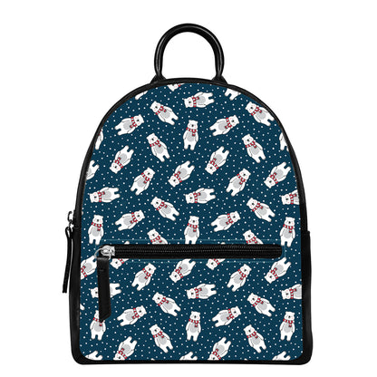 Christmas Polar Bear Pattern Print Leather Backpack