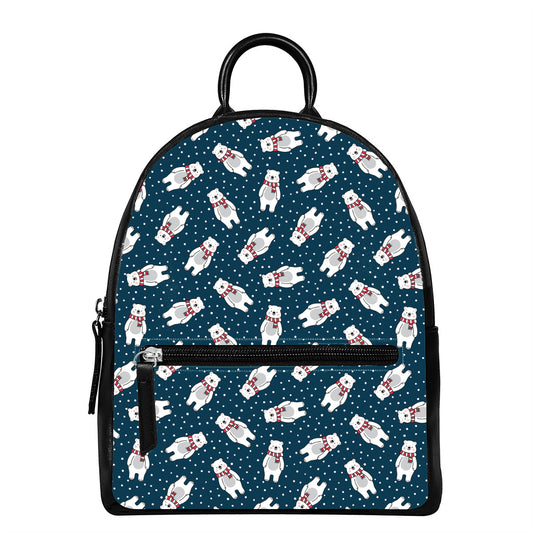 Christmas Polar Bear Pattern Print Leather Backpack
