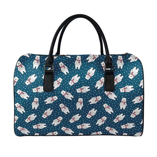 Christmas Polar Bear Pattern Print Leather Duffle Bag
