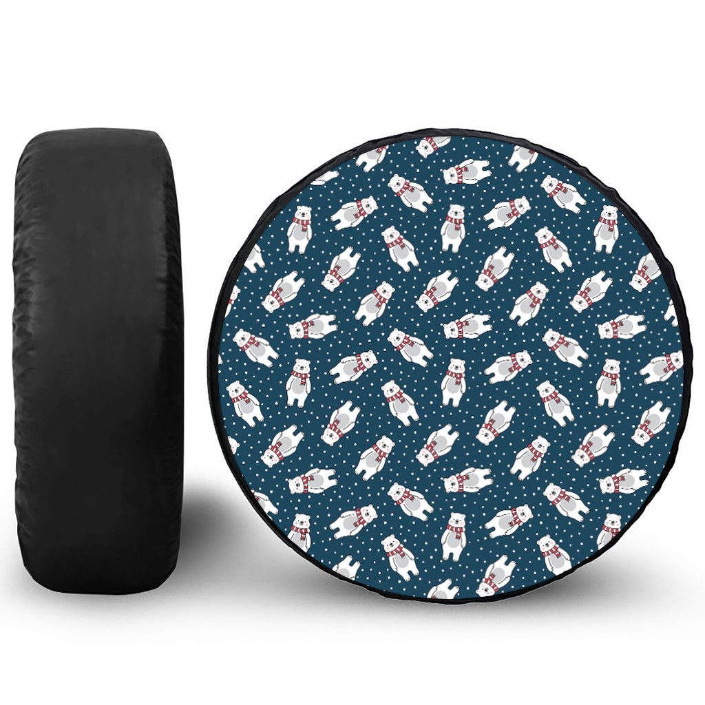Christmas Polar Bear Pattern Print Leather Spare Tire Cover