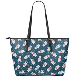 Christmas Polar Bear Pattern Print Leather Tote Bag