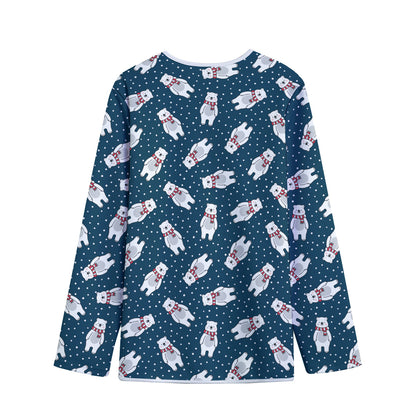 Christmas Polar Bear Pattern Print Long Sleeve Short Coat