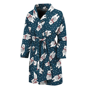 Christmas Polar Bear Pattern Print Men's Bathrobe