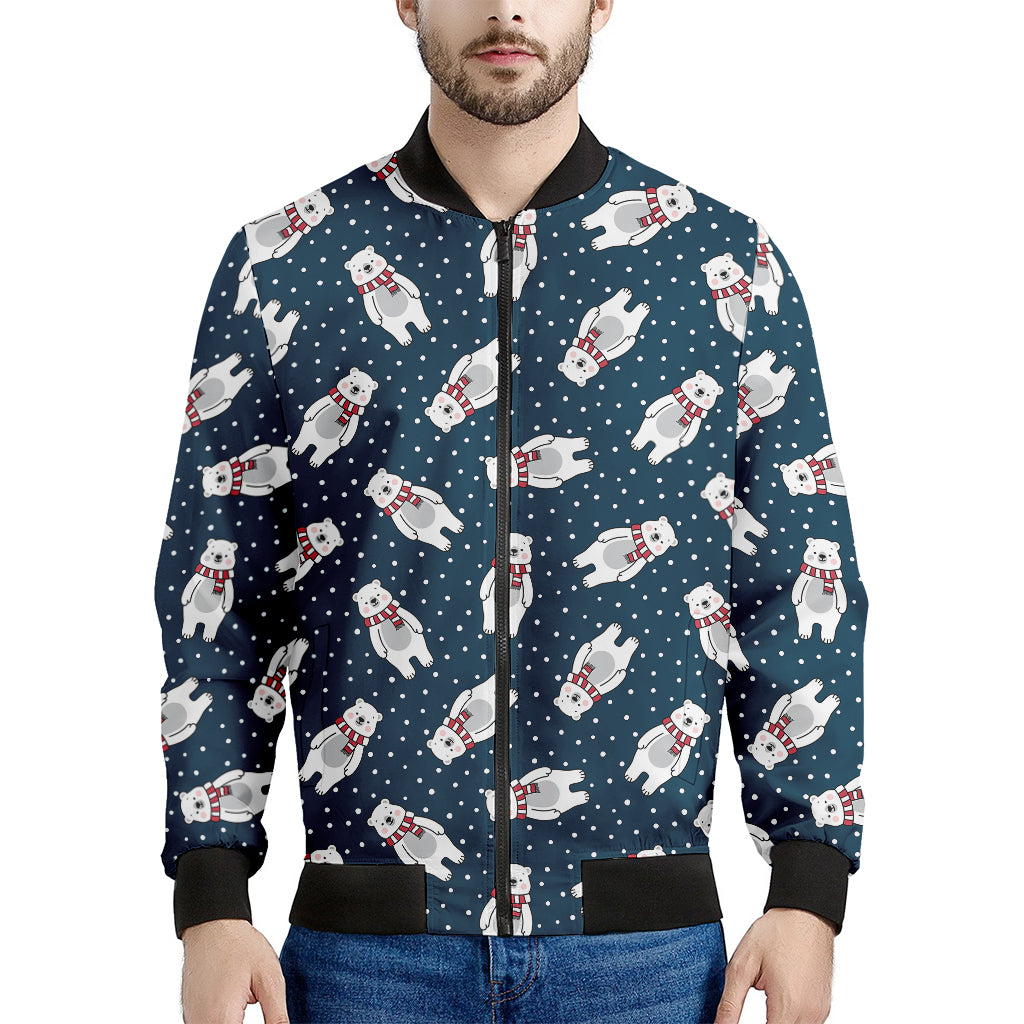 Christmas Polar Bear Pattern Print Men's Bomber Jacket