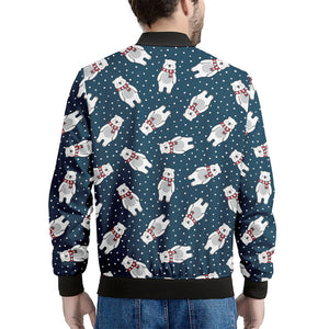 Christmas Polar Bear Pattern Print Men's Bomber Jacket