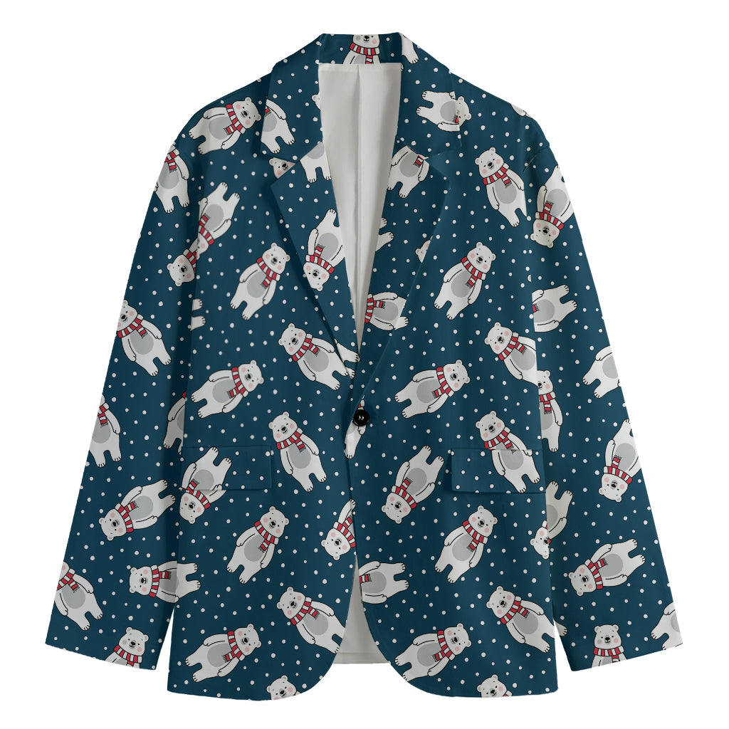 Christmas Polar Bear Pattern Print Men's Cotton Blazer