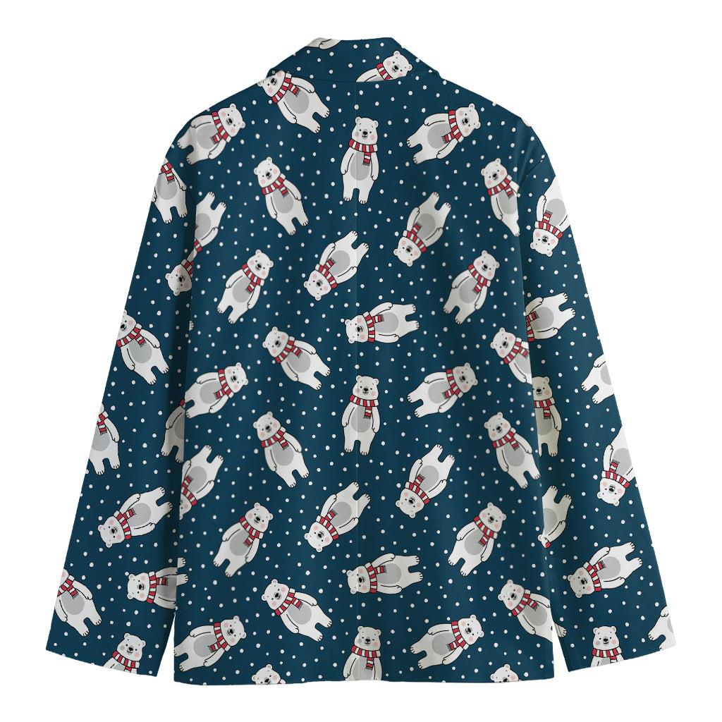 Christmas Polar Bear Pattern Print Men's Cotton Blazer