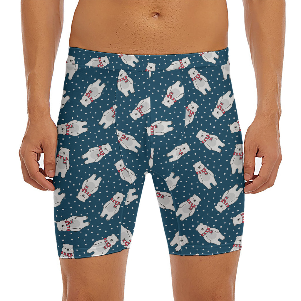 Christmas Polar Bear Pattern Print Men's Long Boxer Briefs