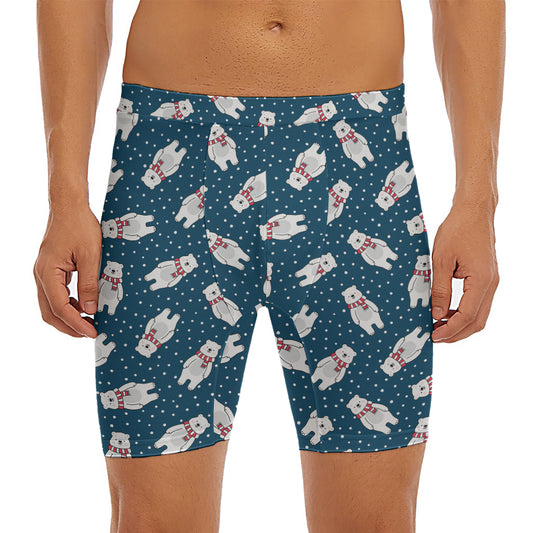 Christmas Polar Bear Pattern Print Men's Long Boxer Briefs