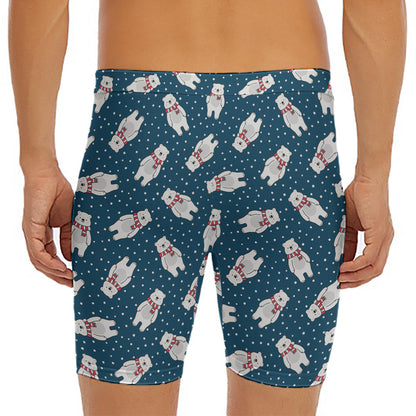 Christmas Polar Bear Pattern Print Men's Long Boxer Briefs