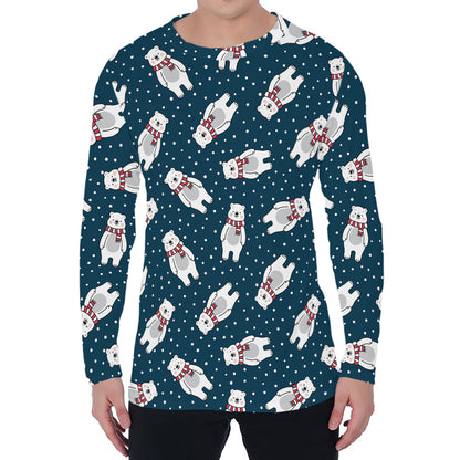 Christmas Polar Bear Pattern Print Men's Long Sleeve T-Shirt