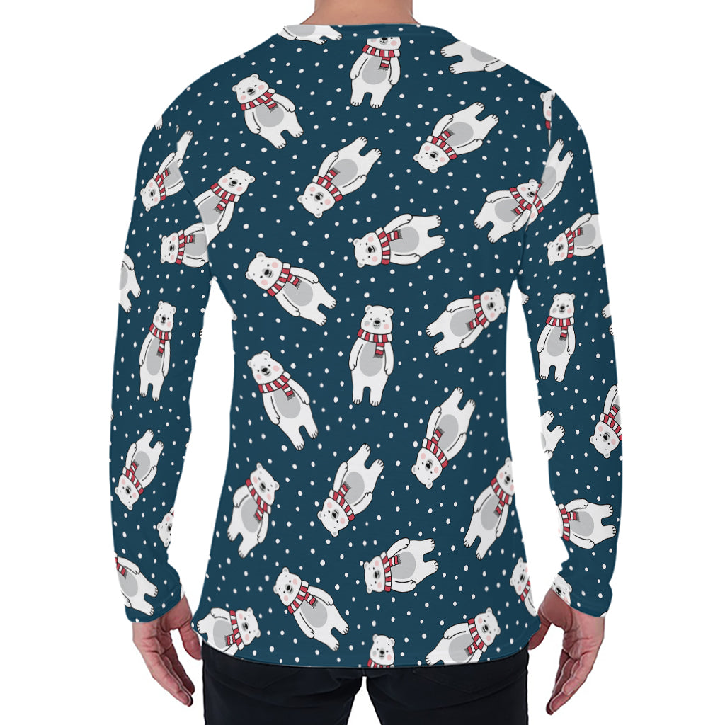 Christmas Polar Bear Pattern Print Men's Long Sleeve T-Shirt