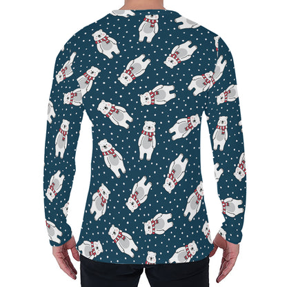 Christmas Polar Bear Pattern Print Men's Long Sleeve T-Shirt