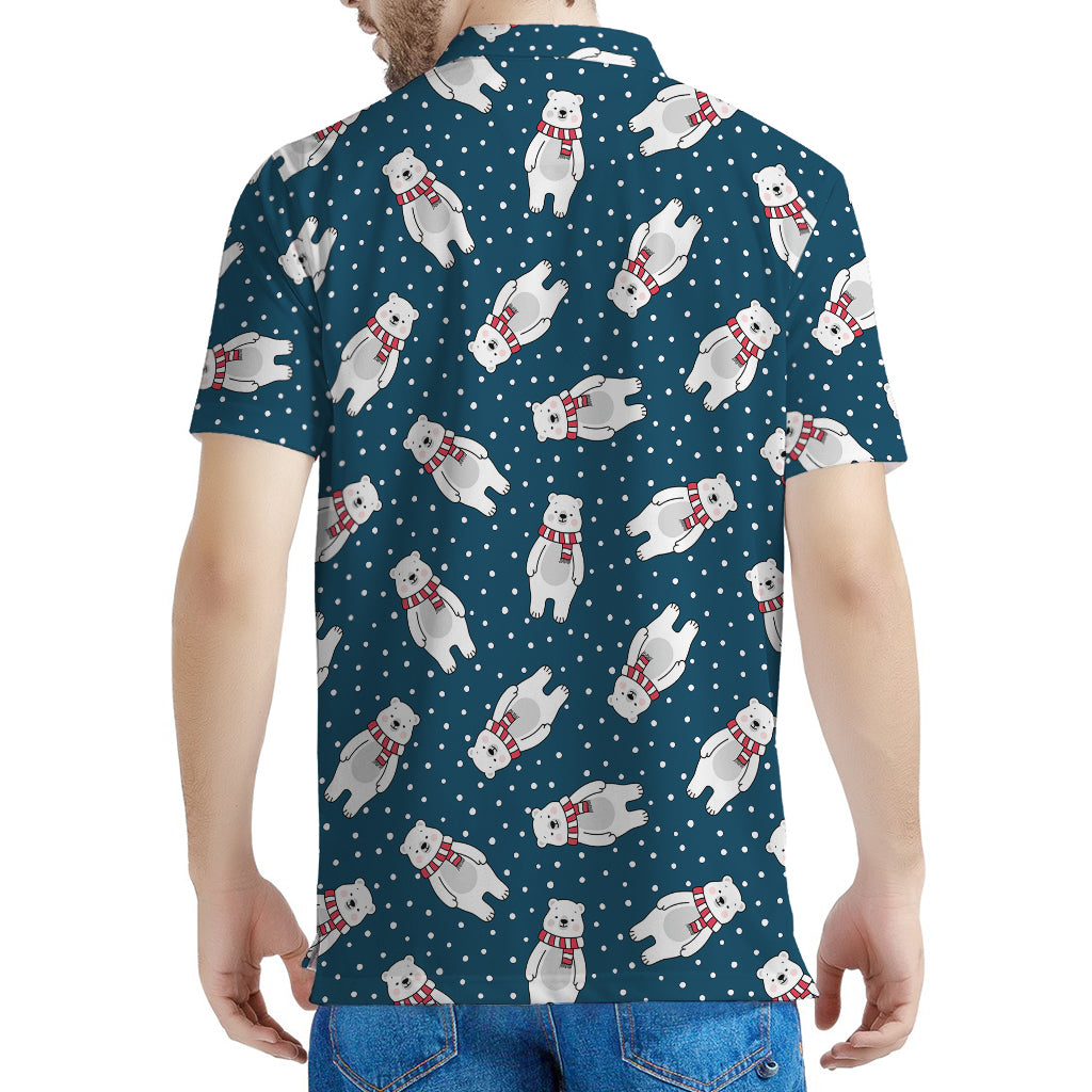 Christmas Polar Bear Pattern Print Men's Polo Shirt