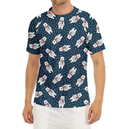 Christmas Polar Bear Pattern Print Men's Short Sleeve Rash Guard
