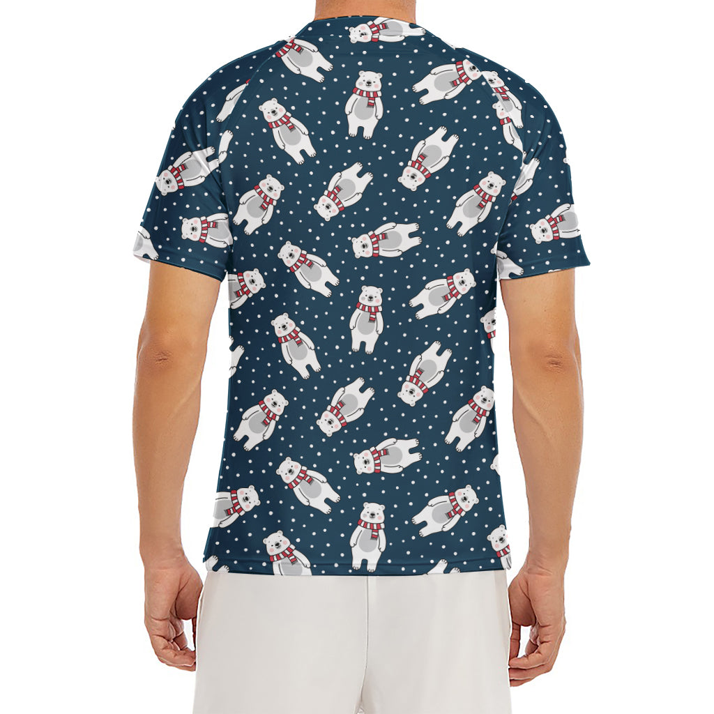 Christmas Polar Bear Pattern Print Men's Short Sleeve Rash Guard