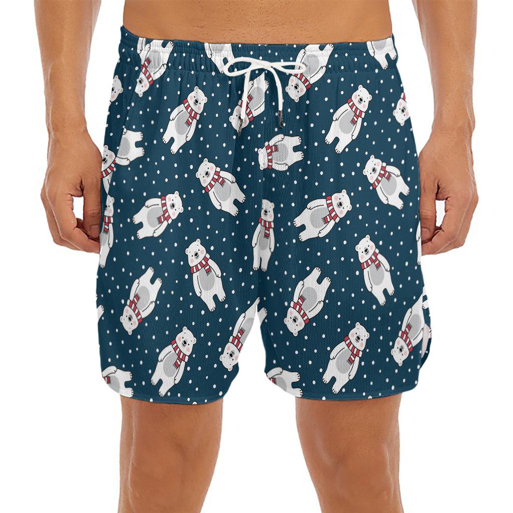Christmas Polar Bear Pattern Print Men's Split Running Shorts