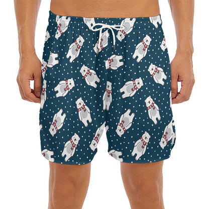 Christmas Polar Bear Pattern Print Men's Split Running Shorts