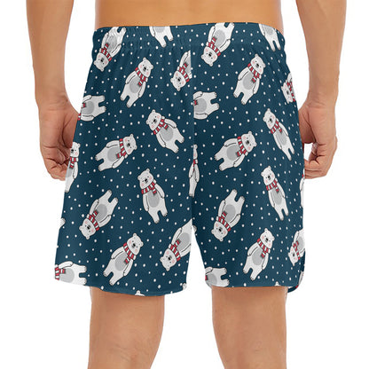 Christmas Polar Bear Pattern Print Men's Split Running Shorts