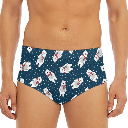 Christmas Polar Bear Pattern Print Men's Triangle Swim Briefs