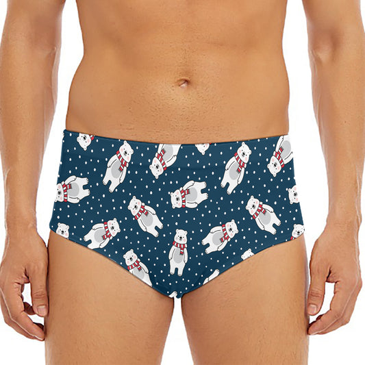 Christmas Polar Bear Pattern Print Men's Triangle Swim Briefs