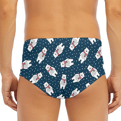 Christmas Polar Bear Pattern Print Men's Triangle Swim Briefs