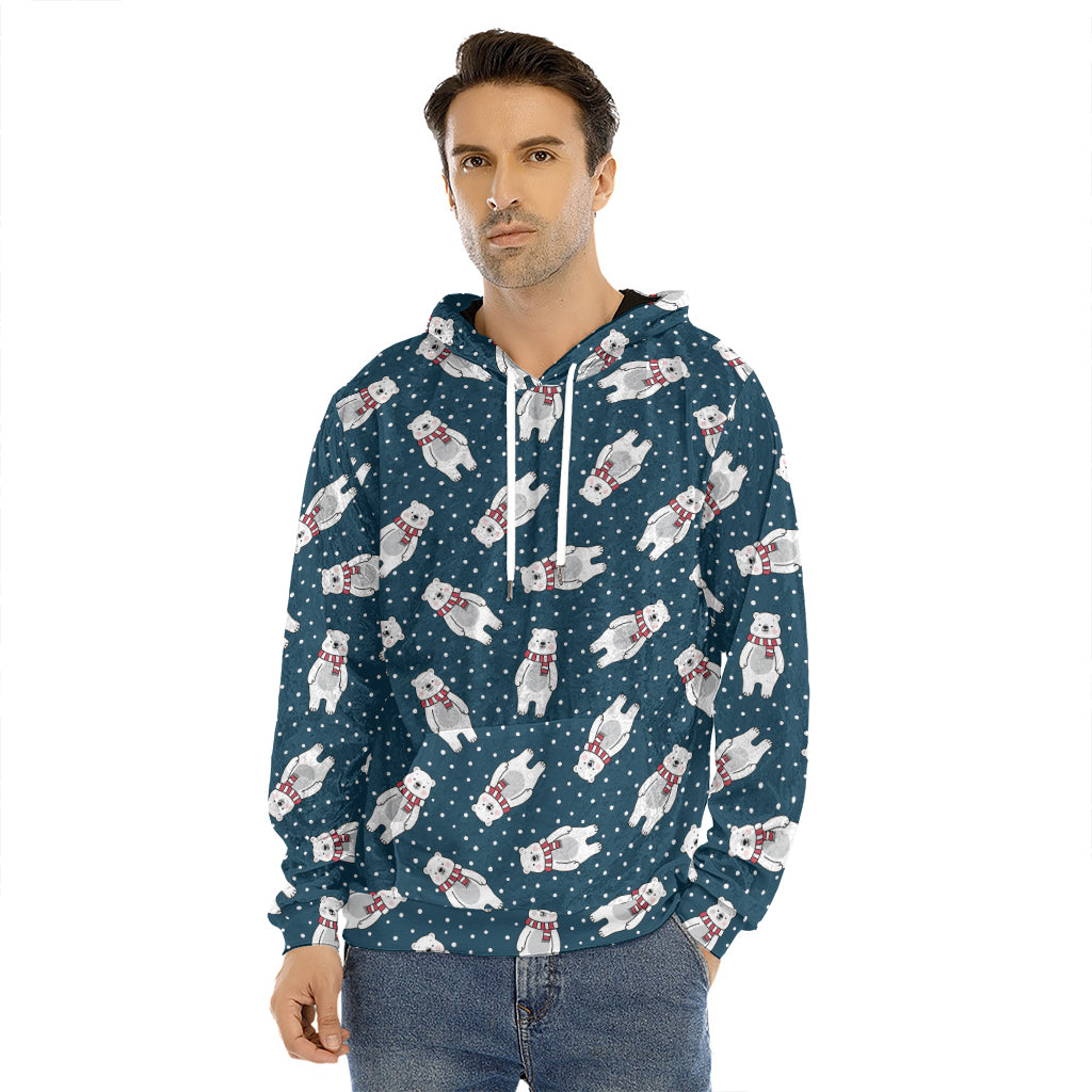 Christmas Polar Bear Pattern Print Men's Velvet Pullover Hoodie