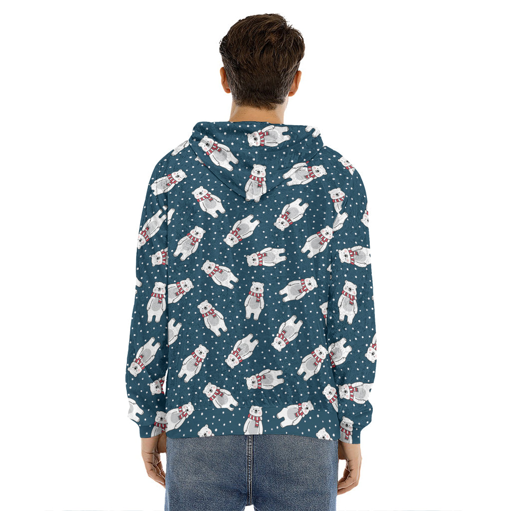 Christmas Polar Bear Pattern Print Men's Velvet Pullover Hoodie