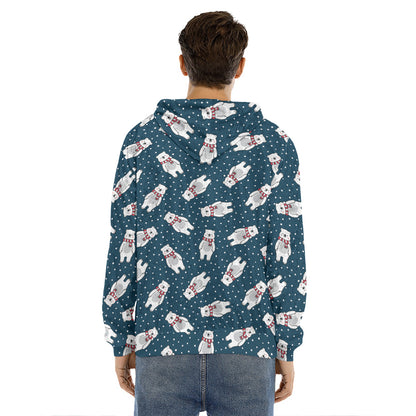 Christmas Polar Bear Pattern Print Men's Velvet Pullover Hoodie