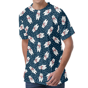 Christmas Polar Bear Pattern Print Men's Velvet T-Shirt