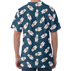 Christmas Polar Bear Pattern Print Men's Velvet T-Shirt