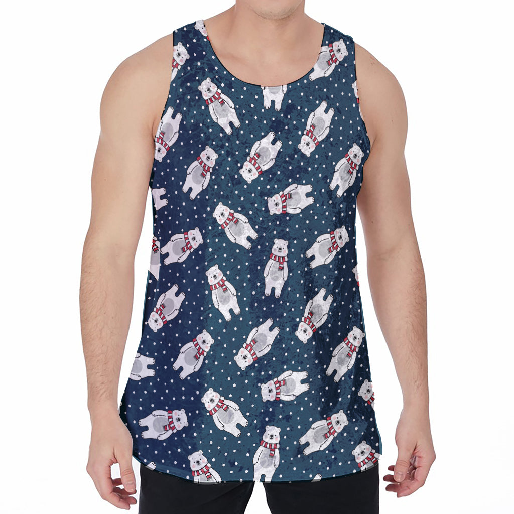 Christmas Polar Bear Pattern Print Men's Velvet Tank Top