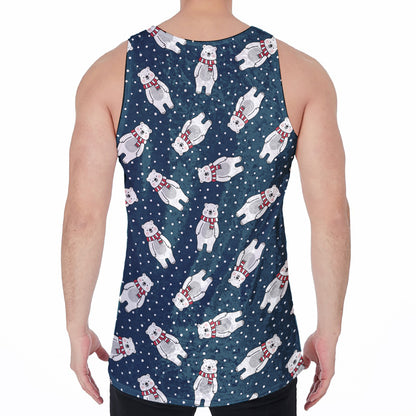 Christmas Polar Bear Pattern Print Men's Velvet Tank Top