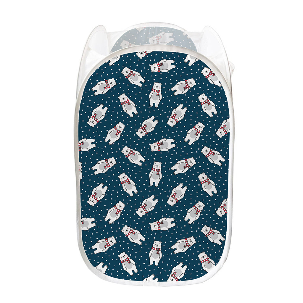 Christmas Polar Bear Pattern Print Mesh Laundry Hamper