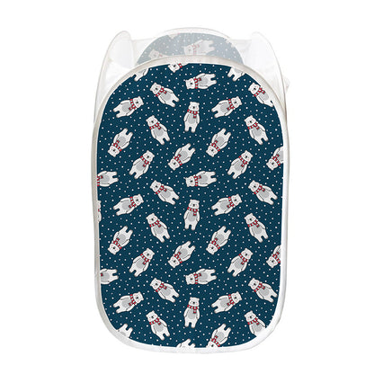Christmas Polar Bear Pattern Print Mesh Laundry Hamper