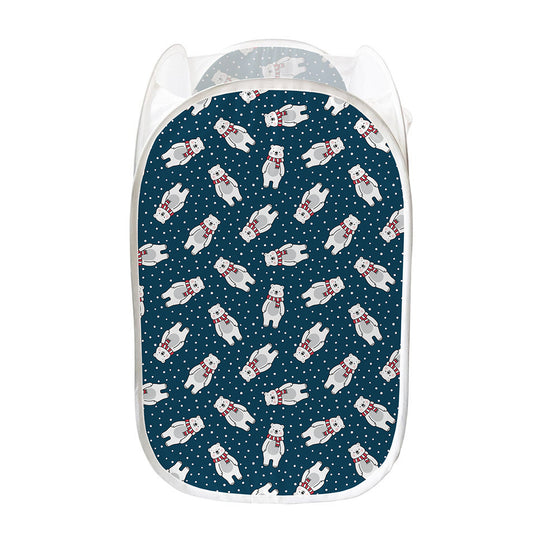 Christmas Polar Bear Pattern Print Mesh Laundry Hamper