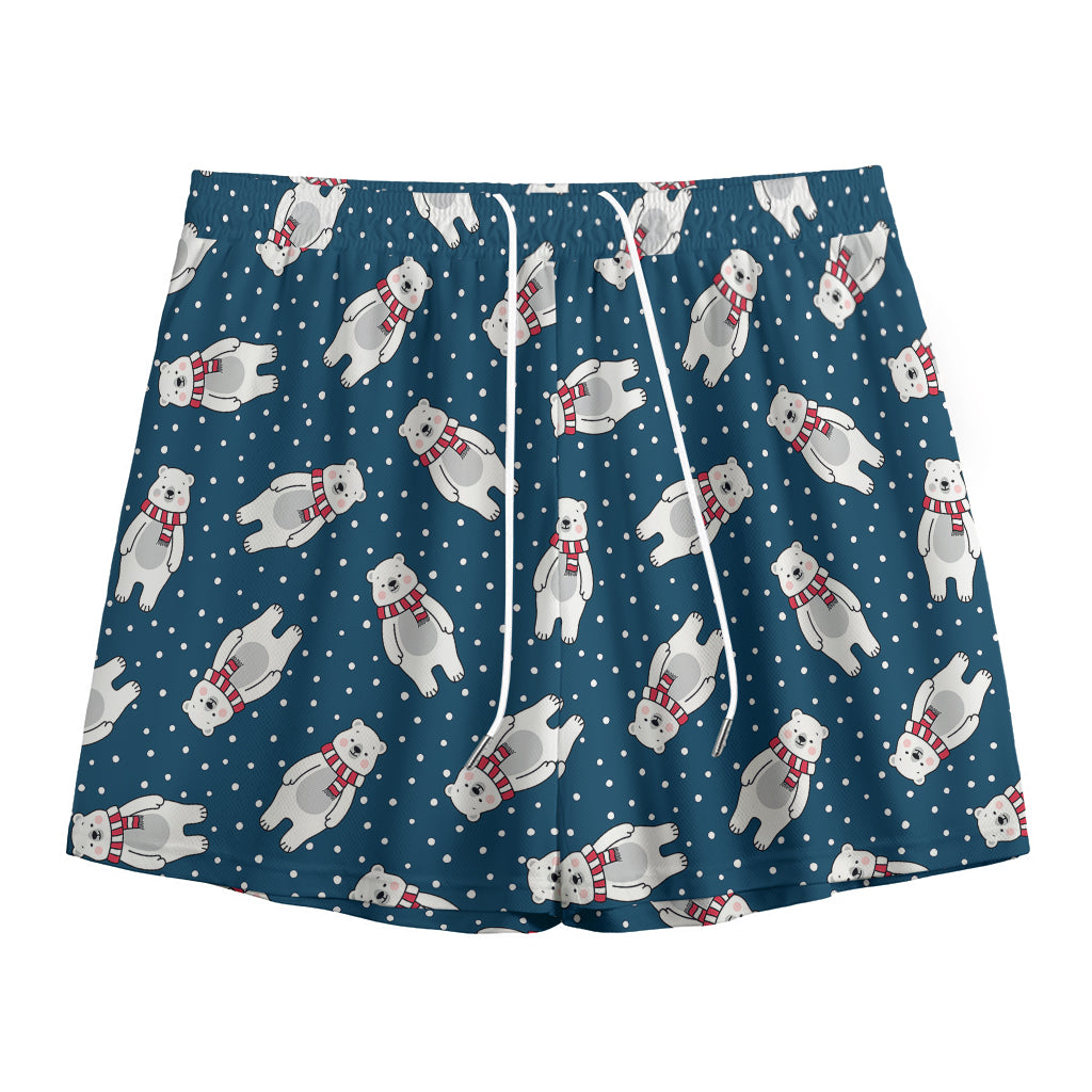 Christmas Polar Bear Pattern Print Mesh Shorts