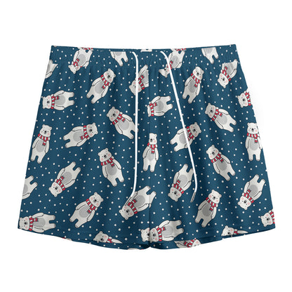 Christmas Polar Bear Pattern Print Mesh Shorts