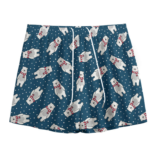 Christmas Polar Bear Pattern Print Mesh Shorts