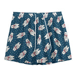 Christmas Polar Bear Pattern Print Mesh Shorts