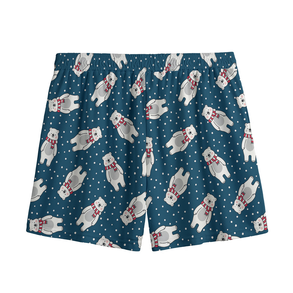 Christmas Polar Bear Pattern Print Mesh Shorts