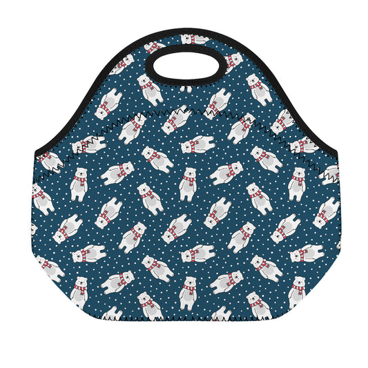 Christmas Polar Bear Pattern Print Neoprene Lunch Bag