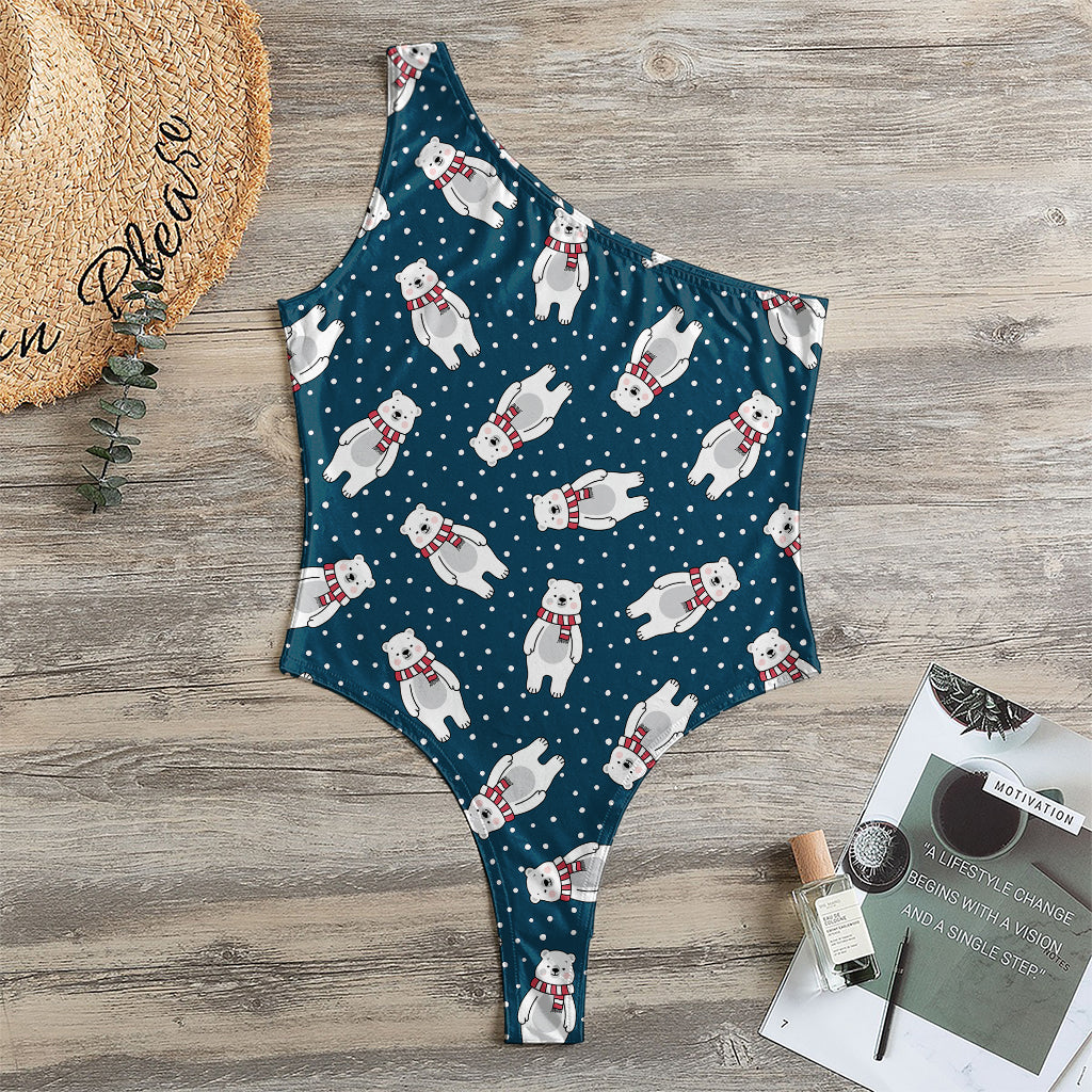 Christmas Polar Bear Pattern Print One Shoulder Bodysuit