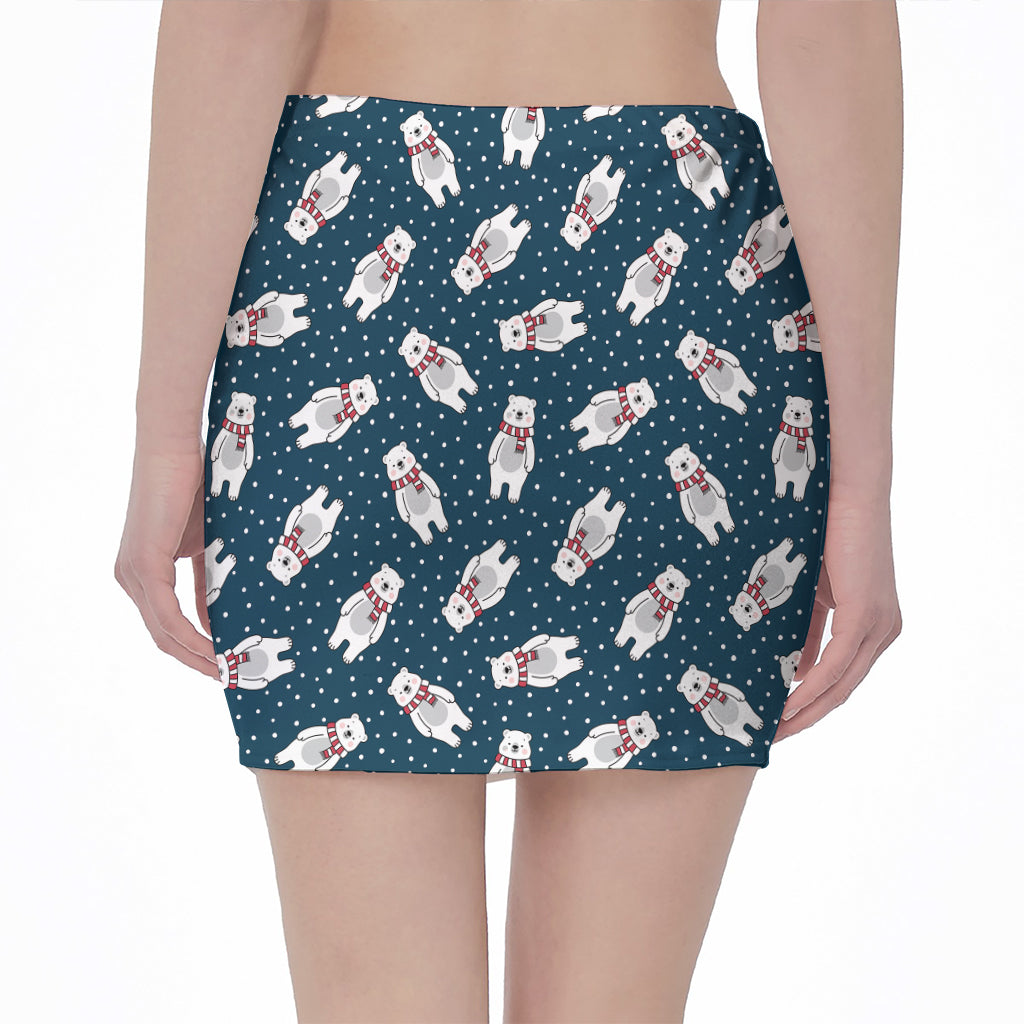 Christmas Polar Bear Pattern Print Pencil Mini Skirt