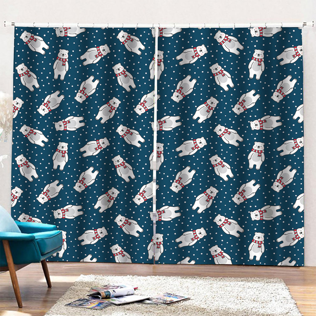 Christmas Polar Bear Pattern Print Pencil Pleat Curtains