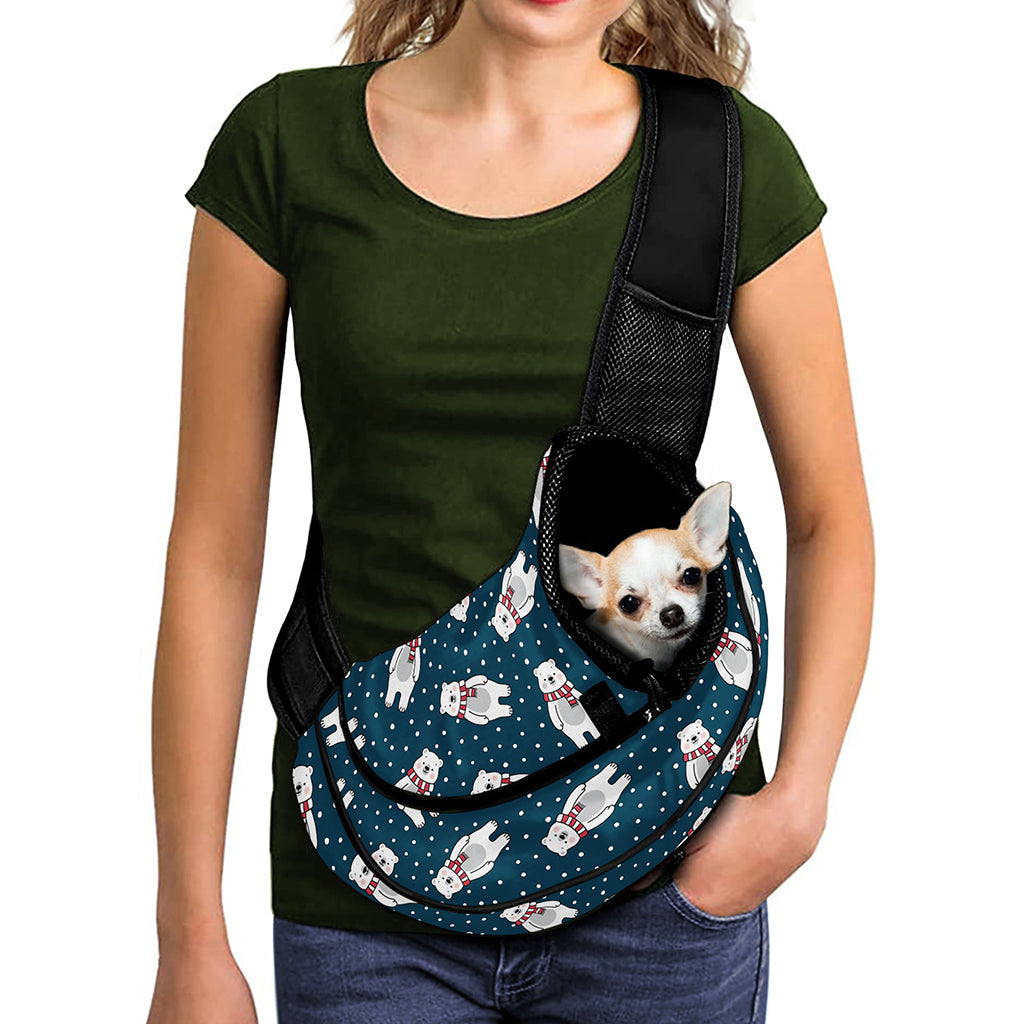 Christmas Polar Bear Pattern Print Pet Sling Carrier