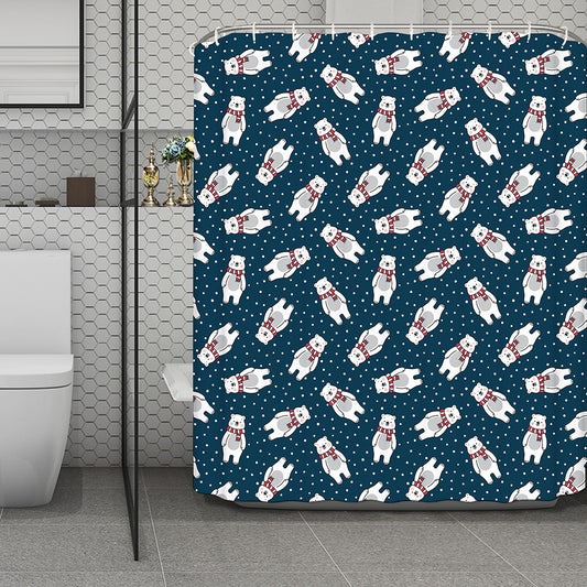 Christmas Polar Bear Pattern Print Polyester Shower Curtain
